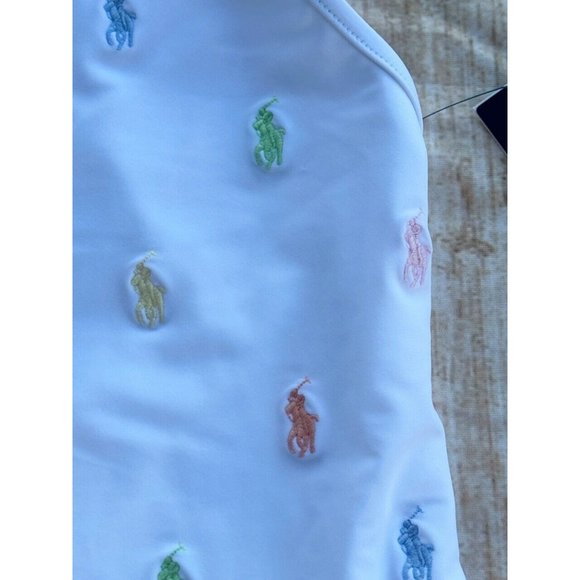 NWT Polo Ralph Lauren Girls Multi Color ALL OVER Polo Pony Embroidered SWIMSUIT - Picture 2 of 9